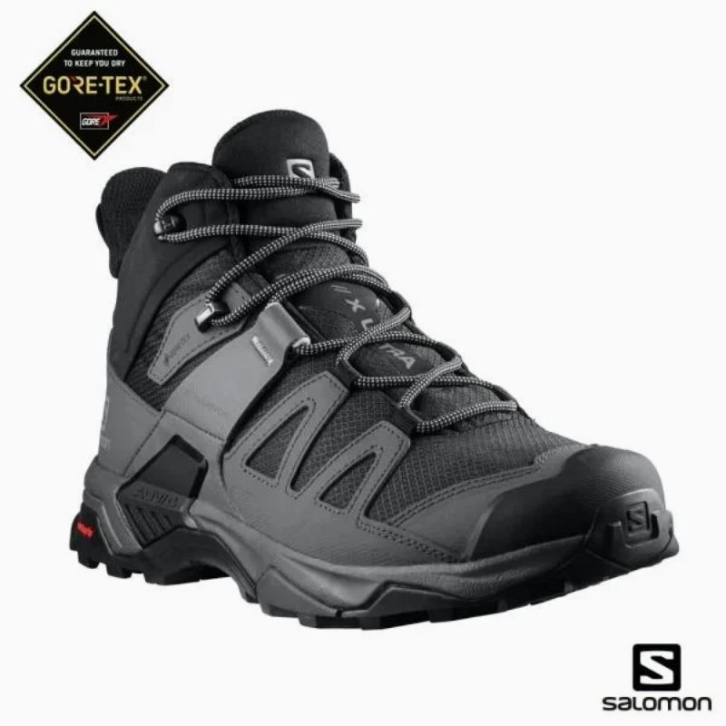 法國Salomon 男 X ULTRA 4 寬楦 Goretex (黑/灰/珍珠藍), 男中筒Gore-Tex防水登山鞋
