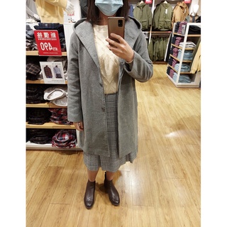 (二手)九成五新 UNIQLO 36%羊毛. 繭型長大衣淺灰色(M號)