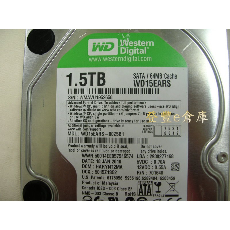 【登豐e倉庫】 YF331 WD15EARS-00Z5B1 1.5TB SATA2 硬碟