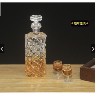 （高階奢華/可開蓋三件組）d409 方形 洋酒瓶 高腳杯 組合 烈酒 微縮模型 食玩模型