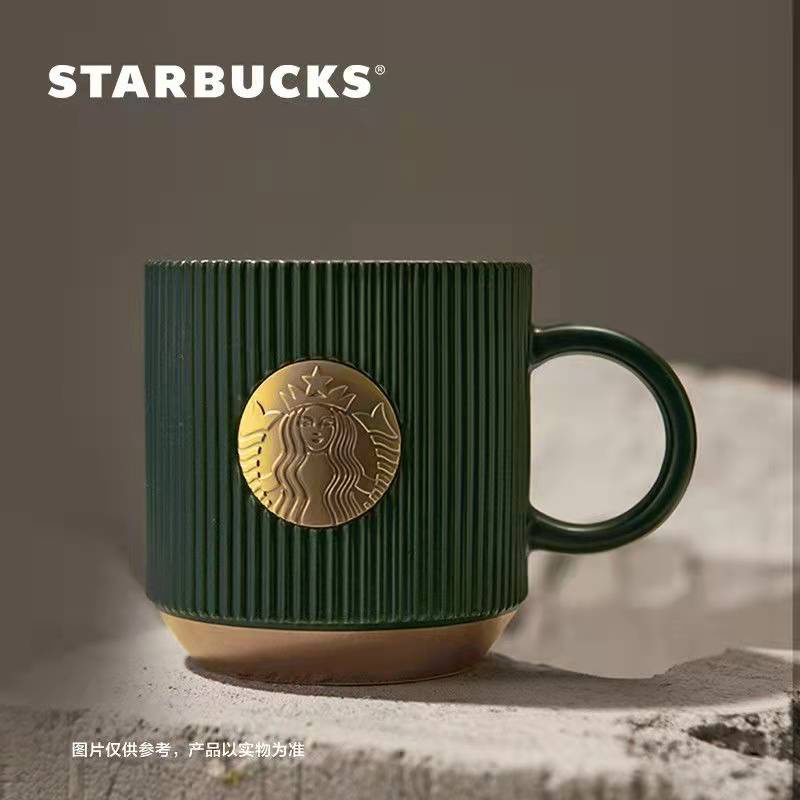 臺灣熱賣 星巴克馬克杯 STARBUCKS馬克杯 星巴克墨綠色條紋馬克杯 陶瓷杯子 水杯禮盒裝 水杯 馬克杯