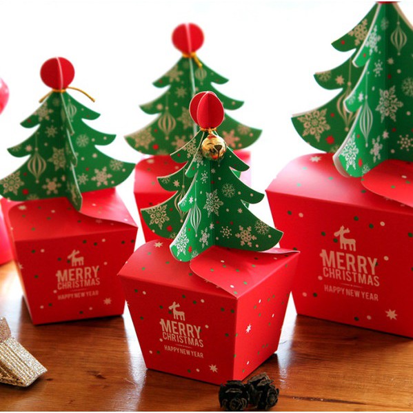 [現貨]附金繩無鈴鐺 聖誕樹造型禮物盒 平安夜蘋果盒 餅乾盒 交換禮物 蛋糕盒 西點盒 紙盒 糖果盒 聖誕盒【X021】
