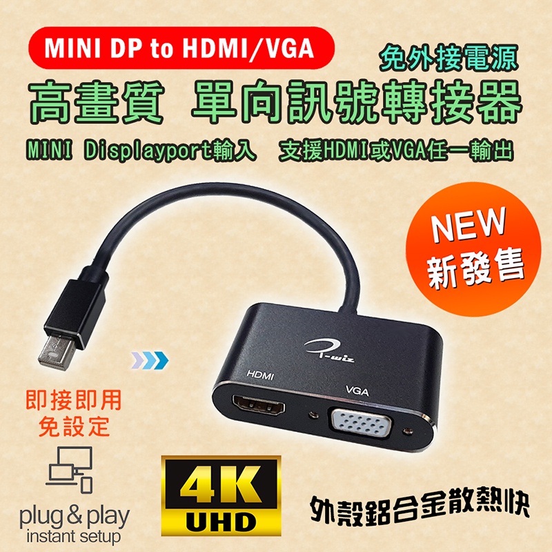 PC-150 二合一 影音轉換器 Mini DP 轉 HDMI + VGA 轉換器 高階轉換晶片 支援最高4K@30Hz