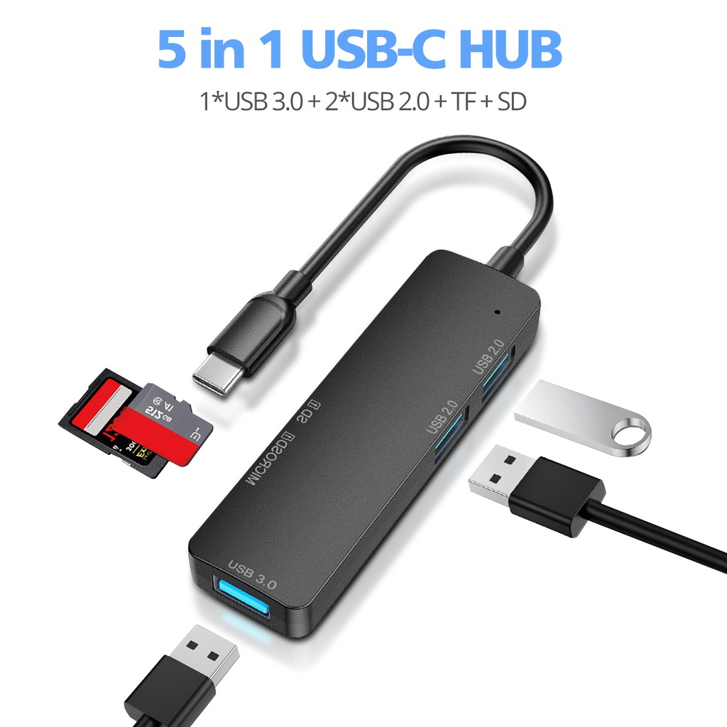 5 合 1 USB C 集線器適配器 Thunderbolt 3 Type C 分配器 USB 集線器, 帶 TF SD