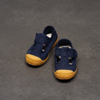 西班牙國民帆布鞋 CIENTA J77997 77 深藍色 黃底 經典布料 童鞋 T字款