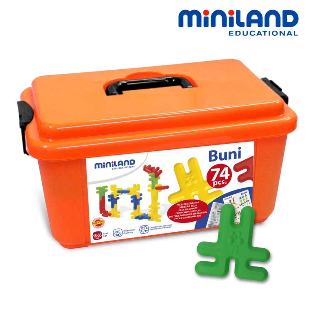 【西班牙Miniland】小兔建構大積木74件組 ( 含手提箱 )