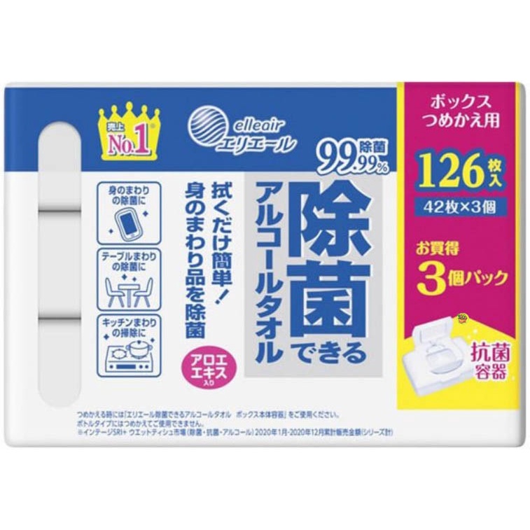 【JPGO】日本製 大王 elleair 廚房用濕紙巾 補充包 (42枚入*3包)