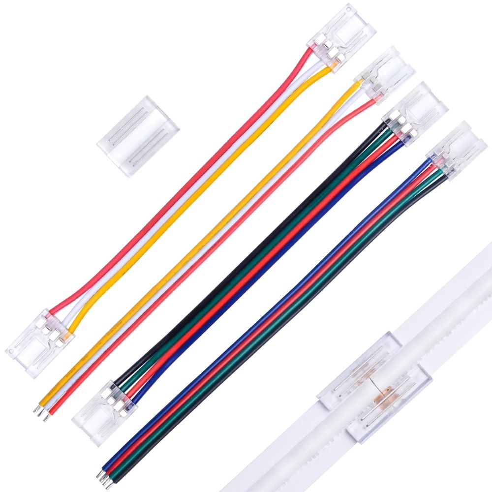 5 件 3 針 4 針 COB LED 燈條快速連接器套件,適用於 10 毫米 IP20 柔性高密度 3 種類型燈條,易