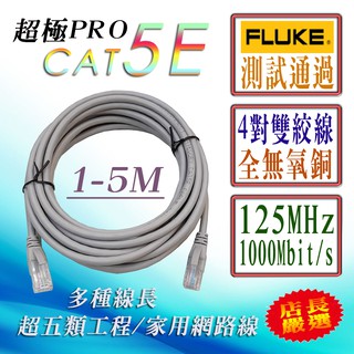1000Mbps 超快速 純銅芯 CAT5E 網路線 Cat.5E 外被環保PVC 透過福祿克測試 30CM~5M