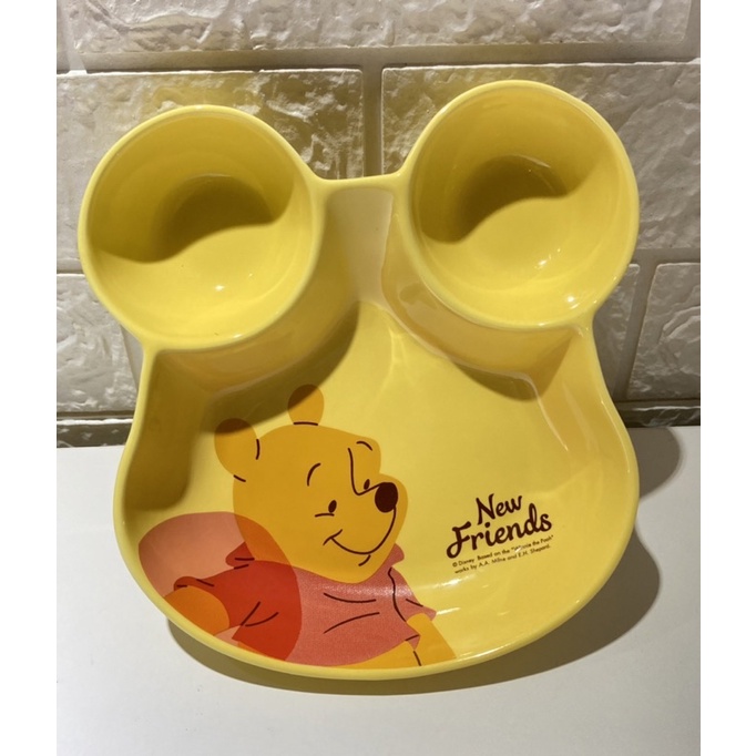 全新 現貨 歡樂維尼 陶瓷分隔盤 黃色 Pooh 小熊維尼 陶瓷分隔餐盤