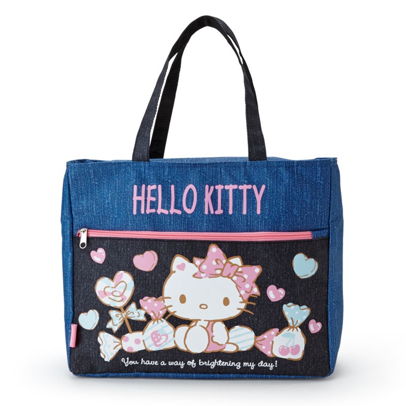 哇哈哈日本代購 現貨 Hello Kitty 凱蒂貓 牛仔布 保溫保冷 長方提袋
