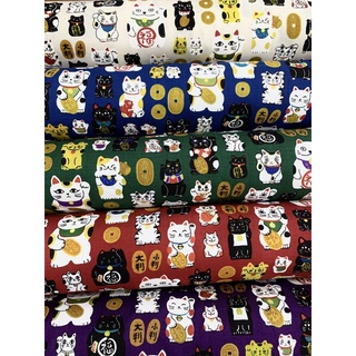 【大同布行】日本進口布 100%純棉布 薄棉布 招財貓 貓 招財 開運 可愛貓 適用於抱枕、衣褲、桌巾、佈景、手作、文青