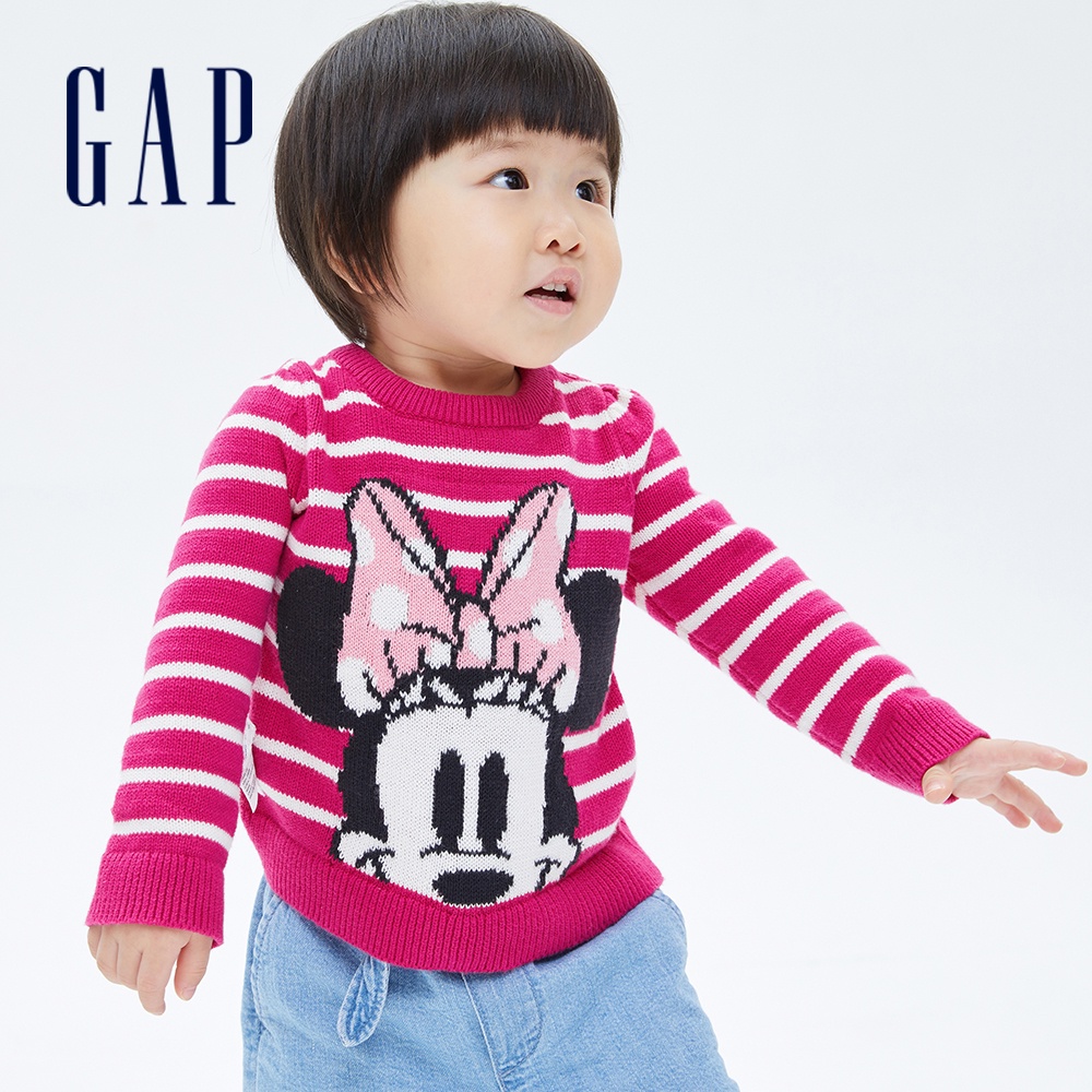 Gap 嬰兒裝 Gap x Disney迪士尼聯名 寬鬆條紋毛衣-玫粉色(706723)