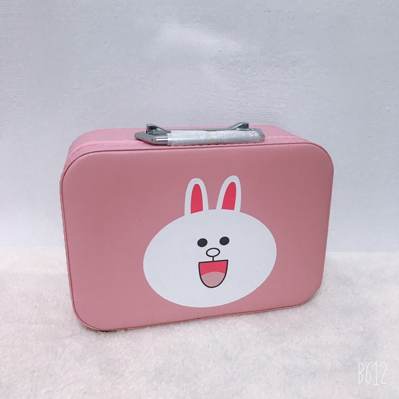 【DT小舖】LINE 熊大 莎莉 兔兔 粉色 皮質 手提 硬殼 收納包 化妝包 化妝箱 (福利優惠)