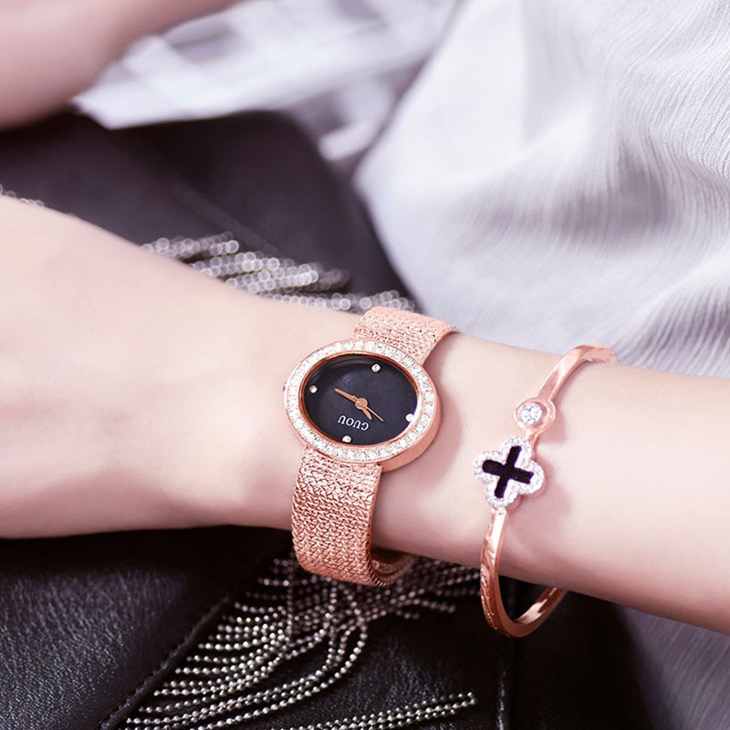 古歐GUOU6026 女士手錶時尚潮流簡約鋼帶手錶防水學生 女表 石英腕表