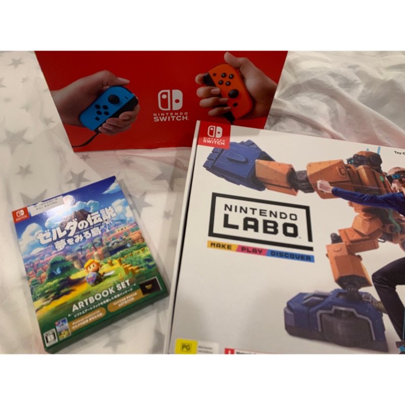 全新 switch 同捆包電續加強版+薩爾達織夢島精裝版+ labo 2 switch