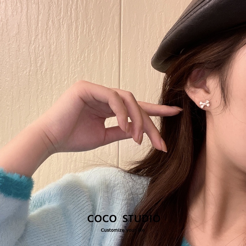 COCO STUDIO S925銀針日韓國迷你蝴蝶結耳環氣質簡約甜美耳環小巧短版