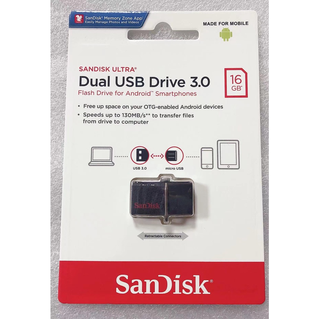 SanDisk Ultra 16GB USB3.0 OTG雙用隨身碟 USB隨身碟/micro USB隨身碟 OTG碟