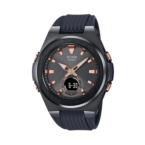 【CASIO BABY-G】交織光影多層次金屬質感雙顯橡膠腕錶-黑/MSG-C150G-1A