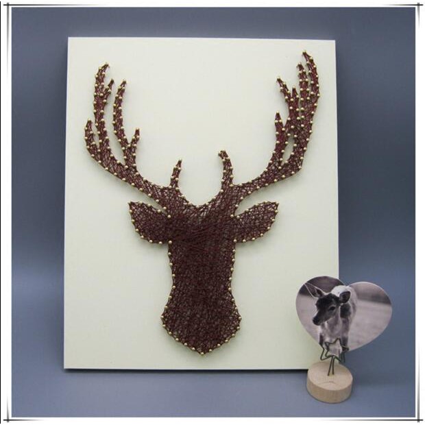 正面鹿頭紗線畫成品鹿頭釘子毛線繞線string Art裝飾畫diy材料包 丸子 蝦皮購物