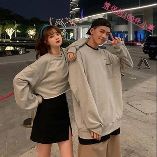 【COUPLE】春秋韓版💕💕2022新款情侶裝寬鬆短款字母印花無帽長袖衛衣女上衣