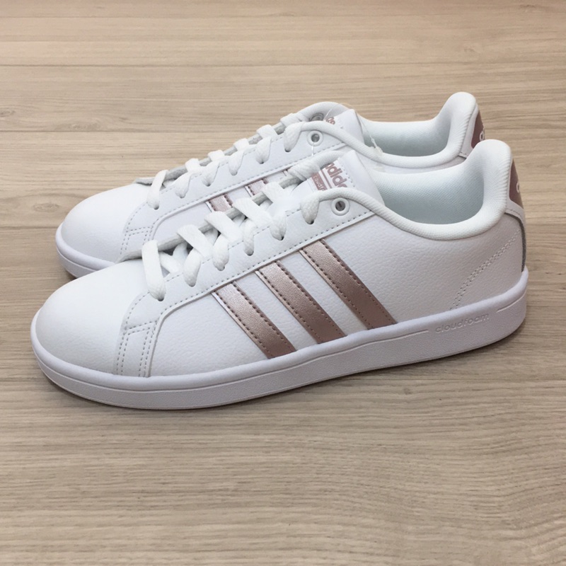 《TNT》ADIDAS CF ADVANTAGE 女 皮革 軟底 記憶鞋墊 休閒鞋 白/玫瑰金 DA9524