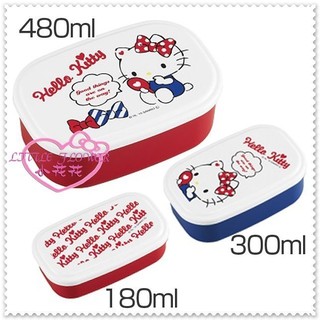 小花花日本精品♥ Hello Kitty 日本製 餐盒 便當盒 保鮮盒 3入 紅色坐姿妝點 11081401