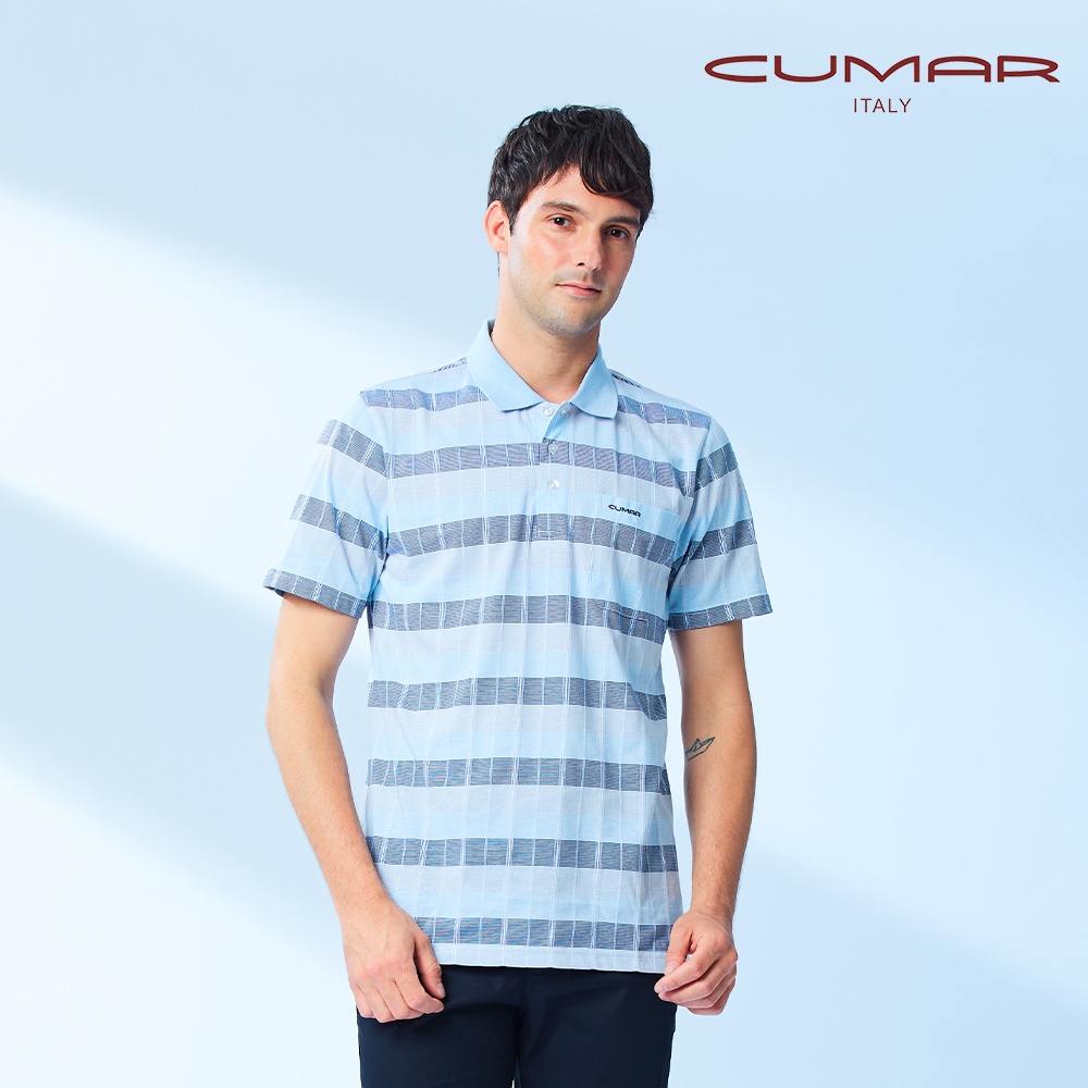 【CUMAR】男裝短袖棉質POLO衫 208251-42水藍