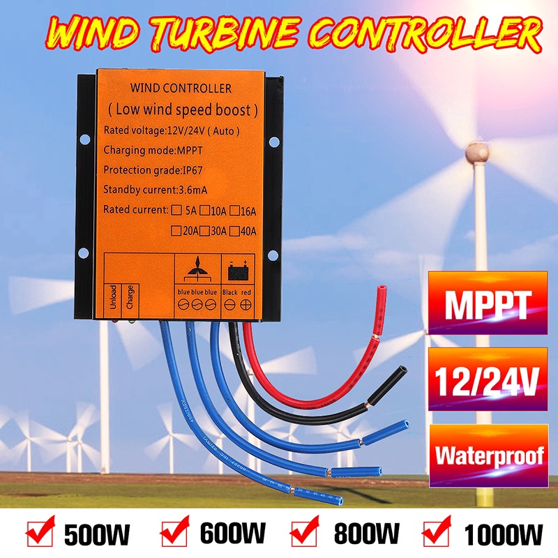 500-1000w 12/24V MPPT 風力渦輪機充電控制器自動防水過壓速度保護