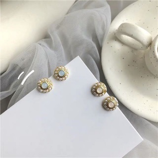 [夾式] 法式白色/藍色珠寶盒珍珠耳環