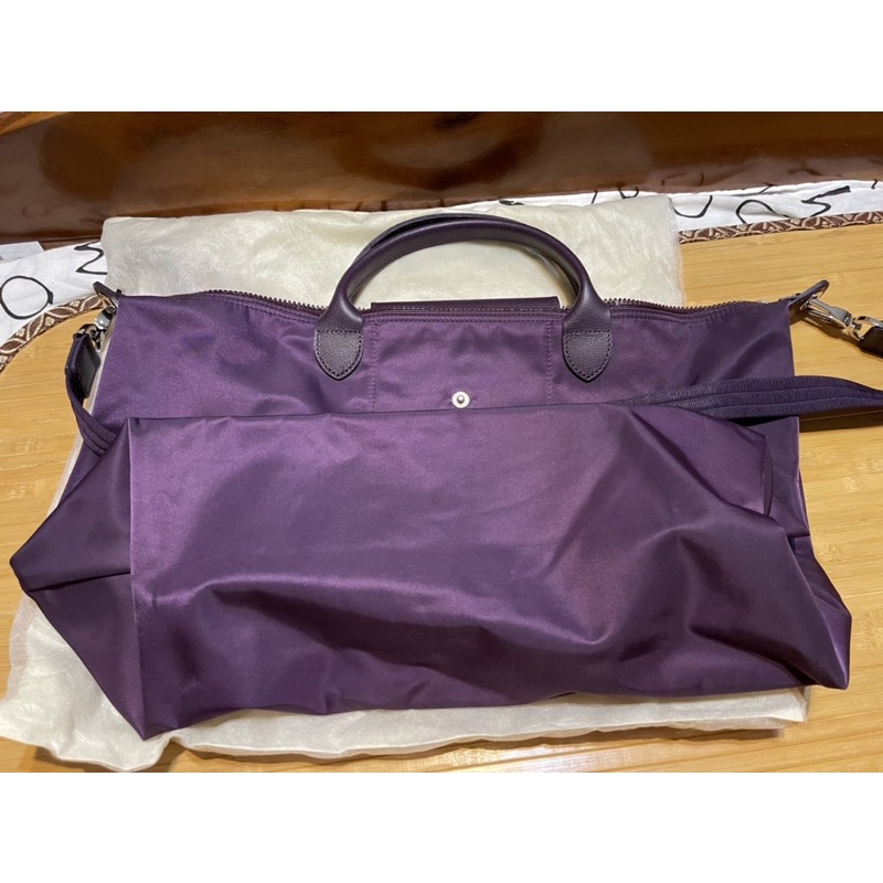 Longchamp紫色厚尼龍短把托特包