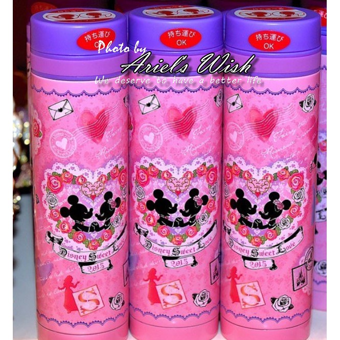 Ariel's Wish-日本東京迪士尼粉色浪漫玫瑰愛心粉色蝴蝶結米奇米妮情人節-不鏽鋼水壺保溫瓶保溫杯-現貨最後一個