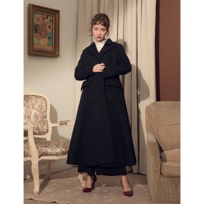Marjorie-高雅女士，翻領雙排扣散狀優雅大衣