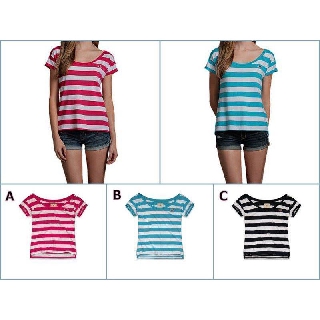 出清!A&F副牌(HCO) Hollister Co. 女裝Harbor Beach Tee NAVY STRIPE 短