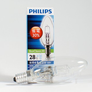 含稅 PHILIPS 飛利浦 28W 110V E14 EcoClassic30 鹵素燈泡 可調光