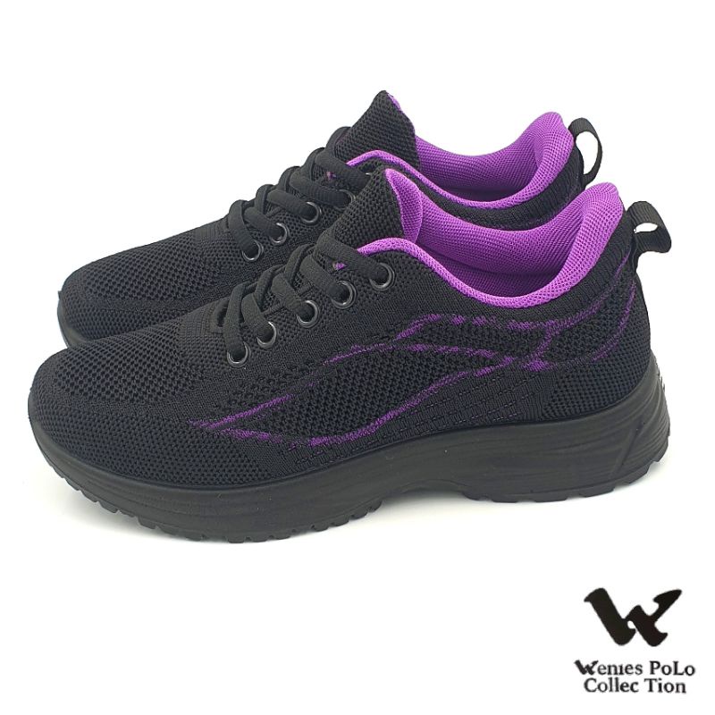 【米蘭鞋都】Wenies Polo (女) 飛織 透氣 輕量 慢跑鞋 運動鞋 Q彈 緩震 3675 黑紫 另有黑桃色