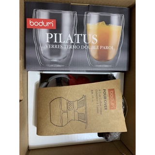 丹麥Bodum POUR OVER手沖咖啡 經典雪人壺 0.5L+ PILATUS 雙層玻璃杯 2個 耐熱保冰（不拆賣）