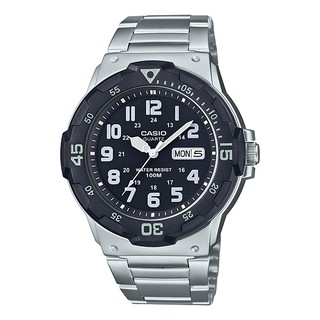 CASIO 潛水錶款100米防水日期星期顯示不鏽鋼帶（黑麵阿拉伯數字）45mm MRW-200HD-1B