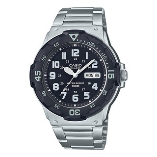 CASIO 潛水錶款100米防水日期星期顯示不鏽鋼帶（黑面阿拉伯數字）45mm_ MRW-200HD-1B