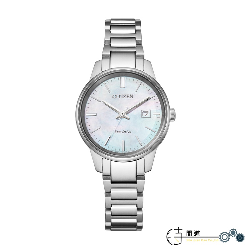 【CITIZEN】星辰 PAIR 簡約光動能錶/白蝶貝面鋼帶-女款｜EW2591-82D｜時間道