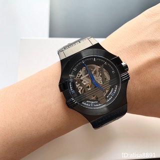男士機械錶 男生腕錶 商務休閒黑色皮帶錶 時尚男錶 鏤空透底全機械錶 瑪莎手錶男 防水手錶R8821108009