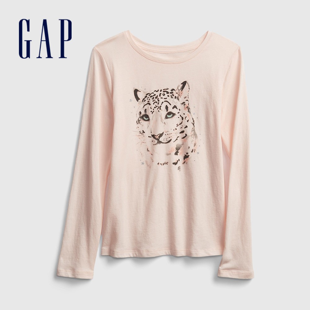 Gap 女童裝 趣味長袖T恤-淡粉色(650343)
