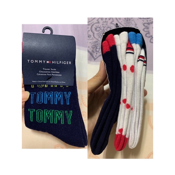 全新 Tommy Hilfiger S (4-7) M (7-10)3入 白色 深藍色 點點 女童襪子 襪子 中筒襪