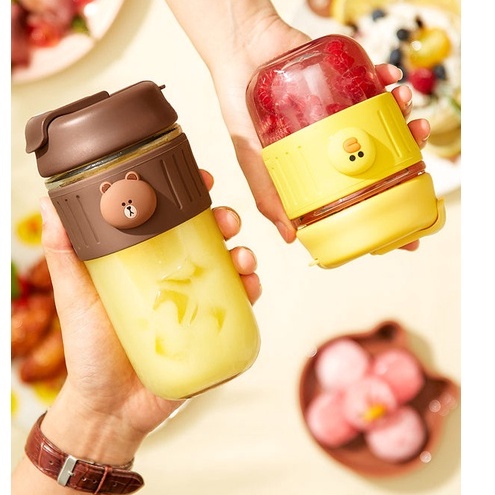 正品｜LINE FRIENDS 熊大 莎莉 環保吸管透明水杯 水壺 玻璃杯 隨身攜帶 運動健身 可愛卡通 水瓶