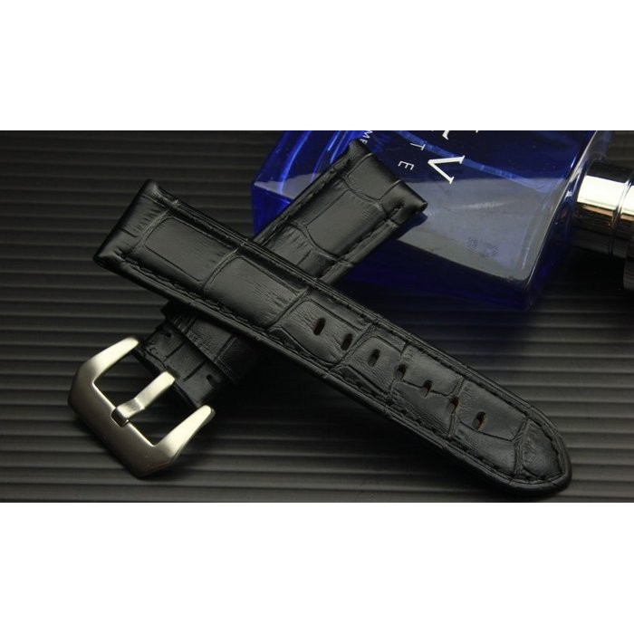 24mm收22mm沛納海的新衣黑色高質感可替代panerai原廠錶帶之壓鱷魚皮紋真皮錶帶*