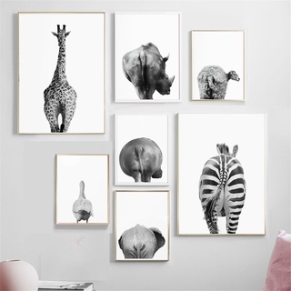 犀牛河馬大象長頸鹿動物藝術畫房間裝飾無框