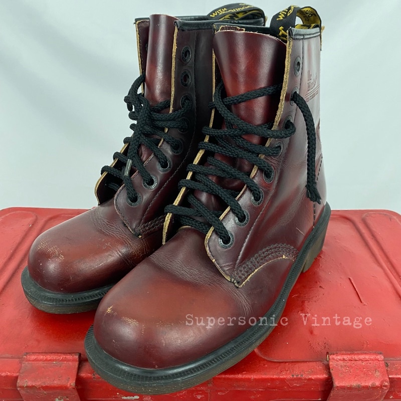 古著 稀有老品 英國製 老馬汀 Dr.Martens 正品 vintage 經典8孔1460 酒紅色 馬丁鞋 馬汀鞋