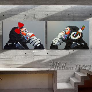 實木框畫 動物 猴 黑猩猩 創意 油畫風格 北歐ins居家裝飾畫 客廳掛畫 房間臥室壁貼 壁畫 無框畫