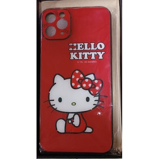 手機殼（iPhone11 promax)玻璃彩繪邊框Hello kitty紅色