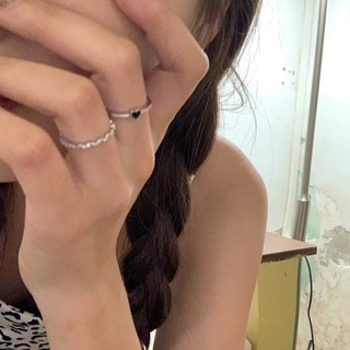 黑色鋯石戒指兩件套女小眾設計感ins潮冷淡風高級食指戒時尚個性